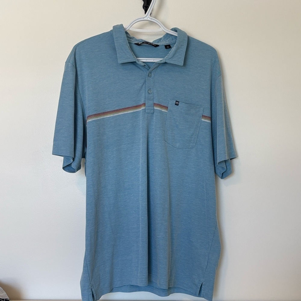 Travis Mathew Light Blue Polo with Stripe Detail